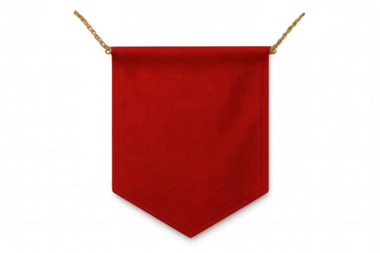 Red pennant hanging from a rope on transparent background, perfect for adding your own text or design