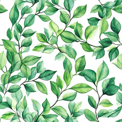 2D illustration of a tileable pattern of tropical leaves isolated on a white transparent background
