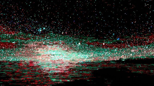 Distorted space, glitching stars, vibrant colors