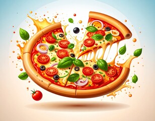 pizza with tomatoes and basil