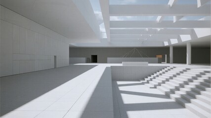 Naklejka premium Modern Architectural Interior with Staircase and Skylights