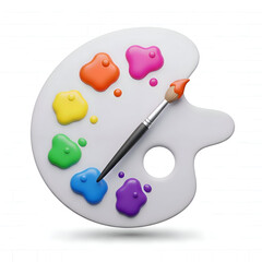 Artist Paint Palette with Multi-Colored Paint Blobs and Brush — Creative Art Icon

