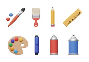 A vibrant set of artistic tools in 3D and vector hybrid style