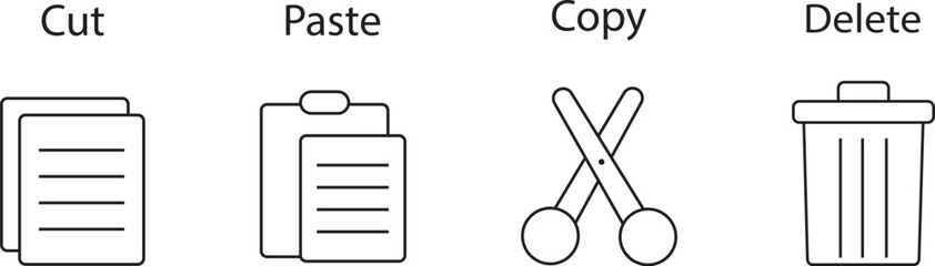 Basic Editing Function Icons &ndash; Cut, Copy, Paste, Delete.