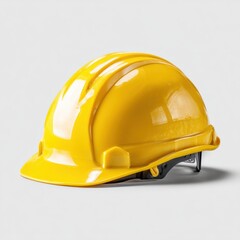 Fototapeta premium Bright yellow safety helmet with adjustable strap and smooth , isolated on a plain background