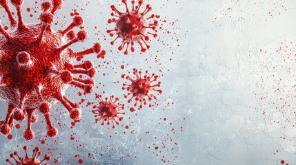 A red virus with a textured surface on a white background.