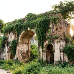 Naklejka premium Ancient Ruin Archway Covered in Green Plants