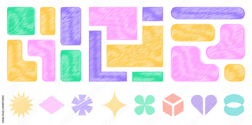 Aufkleber hand drawn colorful vector shapes set abstract shapes illustration with sketch effect in a doodle or