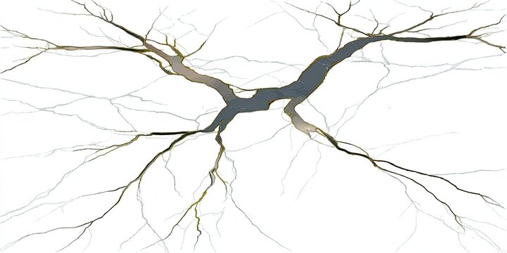 Abstract illustration of a sprawling, branching structure, reminiscent of a tree's roots or a network of veins, with muted tones of gray and brown
