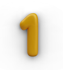 Golden number 1 on white background. Isolated template for concepts with quantity, sums, counting. Model for design of anniversary, holidays, promotions, congratulations on victory