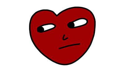 Heart Face with Side Glance. Red Heart with Curious Expression