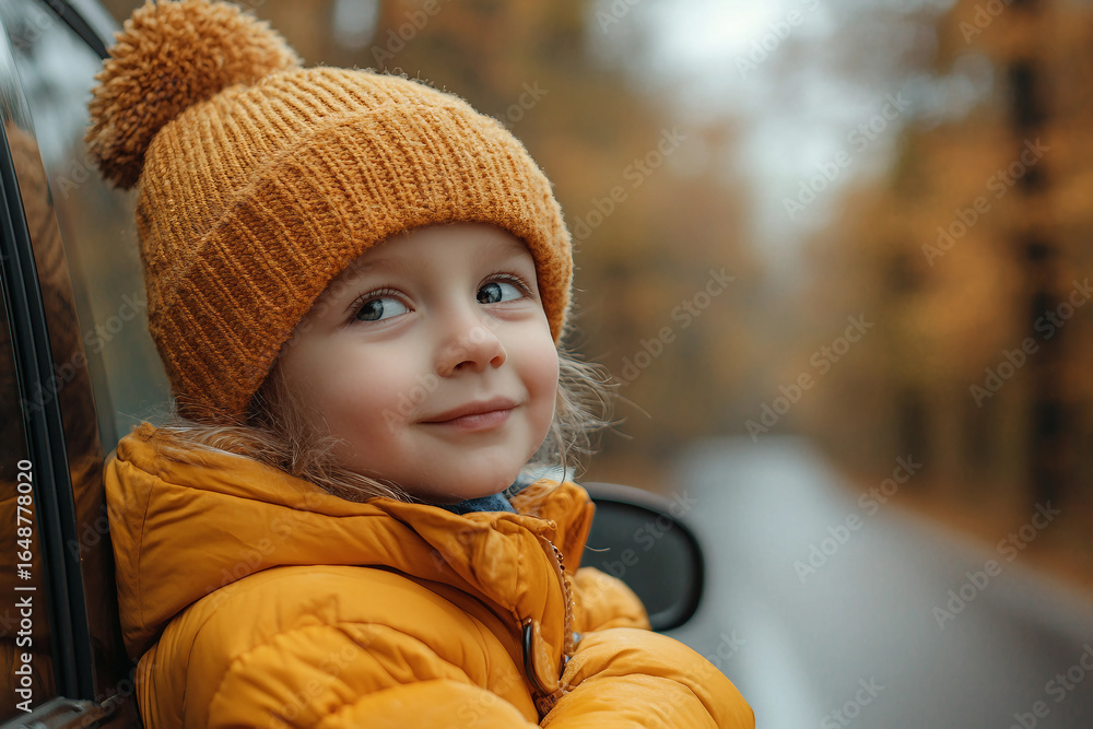 Poster portrait of a cute child in autumn created with generative ai