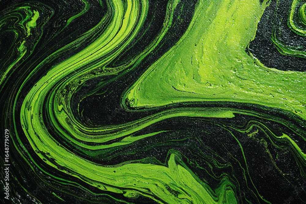 Poster vibrant green abstract texture with swirling patterns on a dark background creates a captivating vis