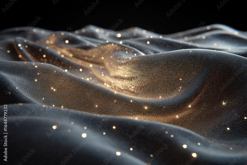 Poster shimmering fabric waves under soft light create a dreamy atmosphere in a dark setting