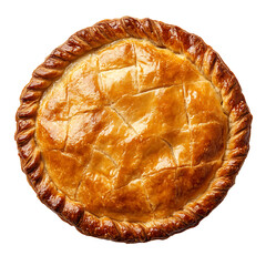 Chicken pie with pastry crust top view isolated on transparent background