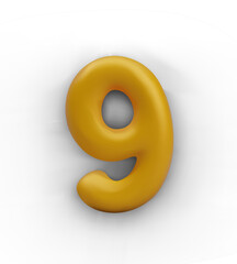 Festive number 9 for online concepts. Golden mathematical symbol on white background. Isolated object for greeting, announcement, numbers, education, typography