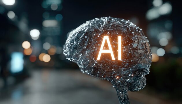 AI brain in city lights - Powered by Adobe