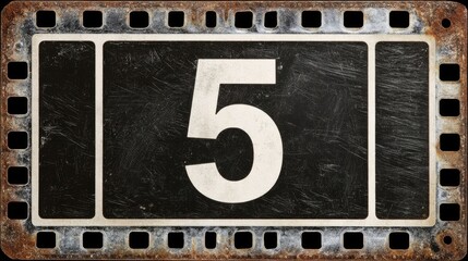 Rusty film strip frame with the number 5