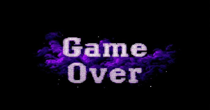 Game Over" text, purple fire - Powered by Adobe