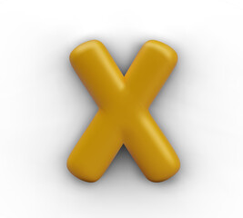 Festive letter X in 3D cartoon style. Golden decorative text element. Template for creating titles, names, initials, logos. Isolated vector model. Shiny figure
