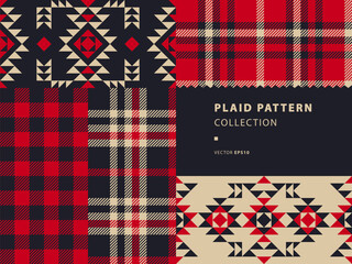 Plaid pattern set with native american motifs