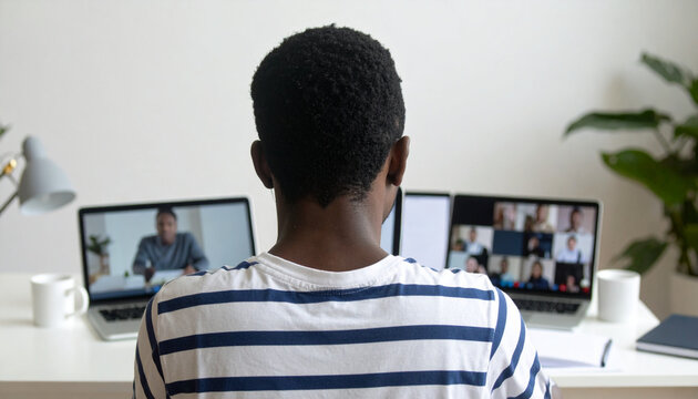 A candid shot of a person participating in a virtual business meeting from home, Multicultural Remote Team in Video Conference Meeting