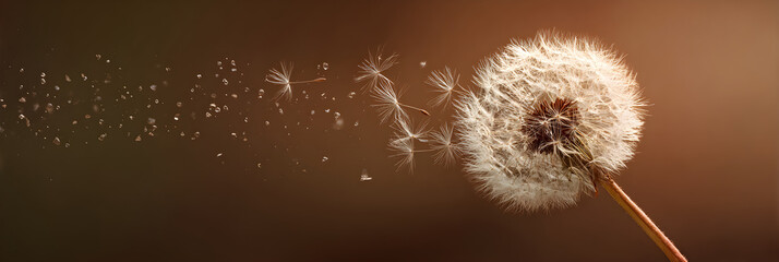 A Serene Moment: Captivating Image of Dandelion Seeds Caught in the Gentle Wind Offering a Touch of Nature's Elegance and Tranquility to Any Space or Creative Project