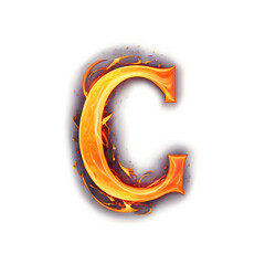 Naklejka premium Fiery Letter C ignites creative designs, perfect for branding, games, fantasy art, and dynamic typography projects that demand attention and unique flair, Transparent background