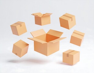 Fototapeta premium Cardboard boxes levitating in a circle