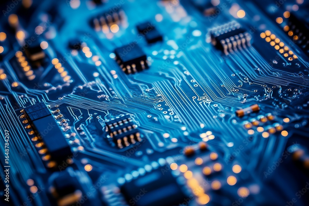 Poster close-up of intricate circuit board with glowing components (2)