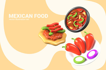 Concept of vegetable Mexican dishes. Vegetarian menu with spices and pepper