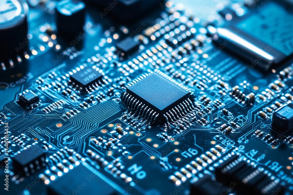 Poster close-up of intricate circuit board with microchip (2)