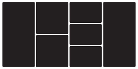 Template photo collage 7 pictures empty style black color, moodboard, album vector