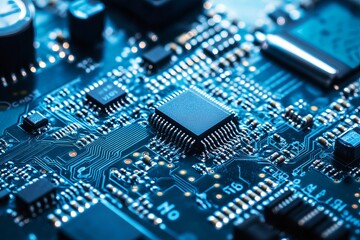 Fototapeta premium Close-up of intricate circuit board with microchip (2)