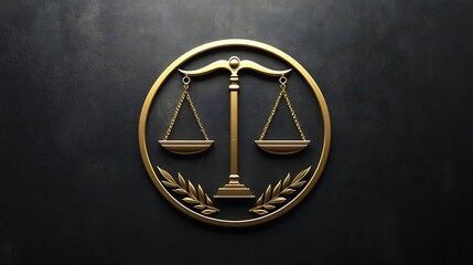 Golden scale of justice emblem on dark textured background a symbol of legal concepts and law