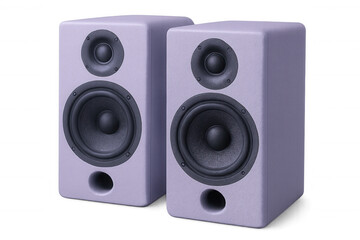 Fototapeta premium Purple speakers standing against transparent backdrop, delivering crisp sound for music enthusiasts