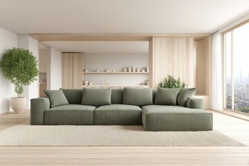 Modern minimalist living room with a sectional sofa
