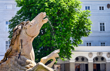 Horse head sculpture, detail of the Residence Fountain, Salzburg