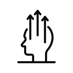 A head with arrows pointing up inside it all in black lines. Editable stroke