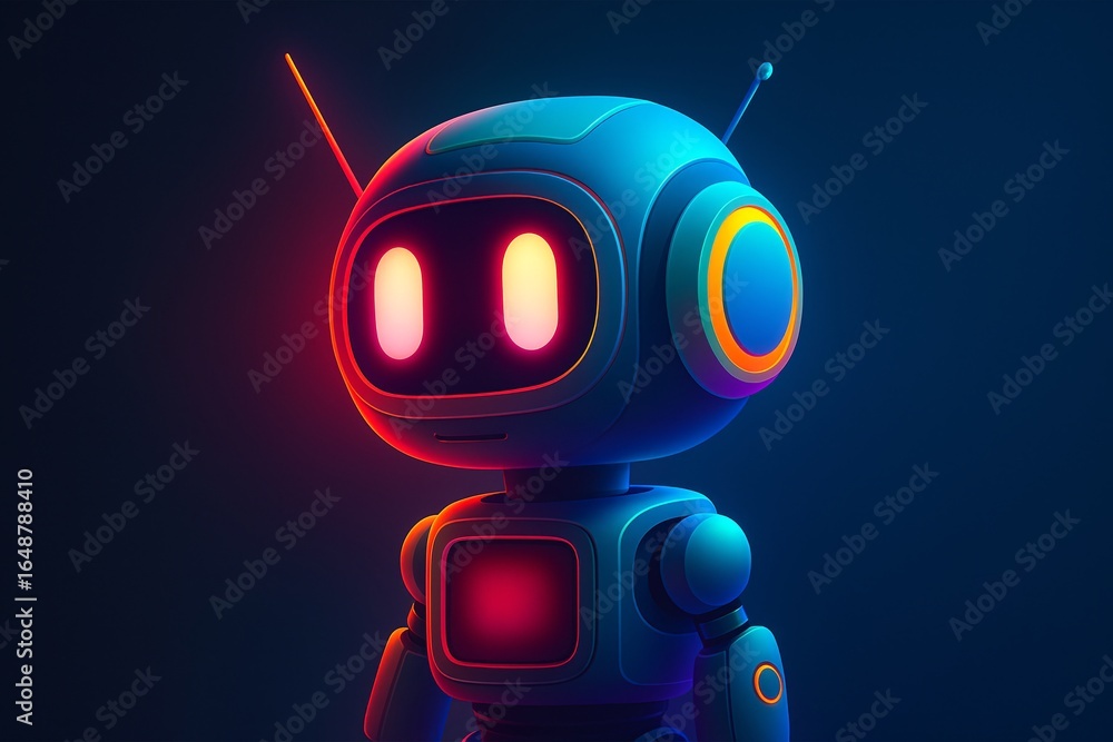Poster funny happy robot – 3d gpt chatbot icon, artificial intelligence mascot character. trendy tech suppo