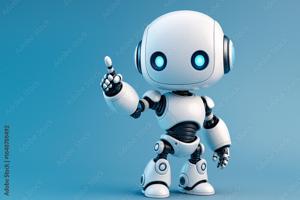 Poster funny happy robot – 3d gpt chatbot icon, artificial intelligence mascot character. trendy tech suppo