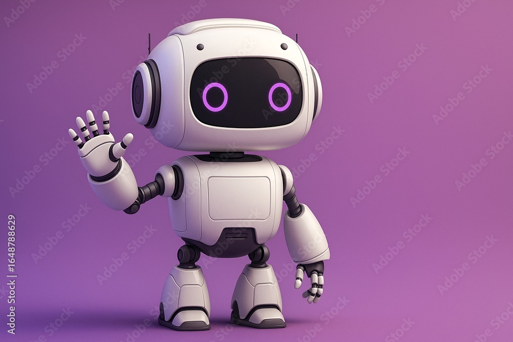 Poster funny happy robot – 3d gpt chatbot icon, artificial intelligence mascot character. trendy tech suppo