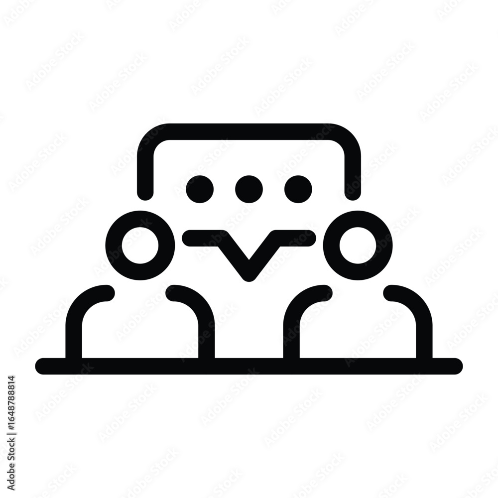 Poster outline of two people with a speech bubble and dots in between. editable stroke