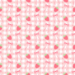 seamless pattern with pink  bow and strawberry, fabric pattern, gift wrapping paper, notebook cover, phone case pattern 