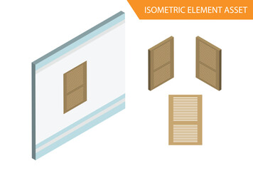 Isometric Wood window vector in White Isolated Background, Suitable for  Game Asset, And Other Graphic Related Assets
