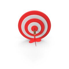 A red and white target with a dart in the bullseye on transparent background, 3d, png