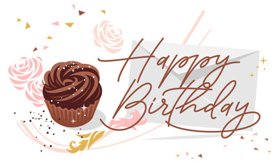 Birthday greeting card with cupcake and letter