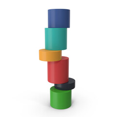 infographic showing a stack of colorful cylinders forming a ladder or tower, representing steps, progress, and balance, isolated on transparent background, 3d, png