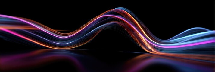 Abstract vibrant light waves flowing on black background
