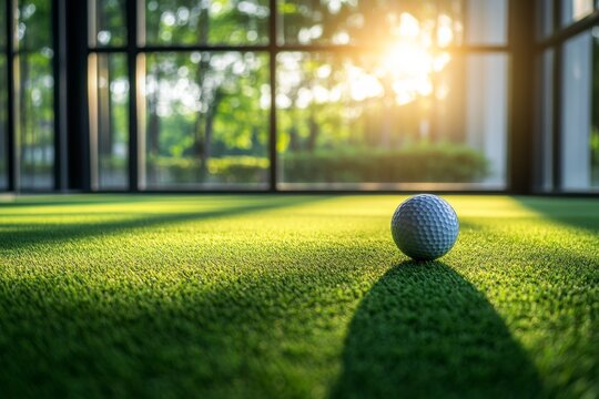 golf ball on green grass indoor practice